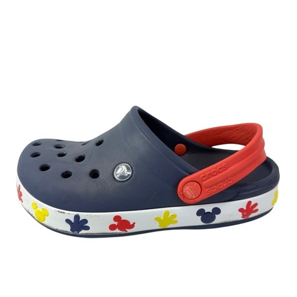 Crocs Kids Size J3 Clog Blue Red Mickey Mouse Hand Print Comfort Shoes